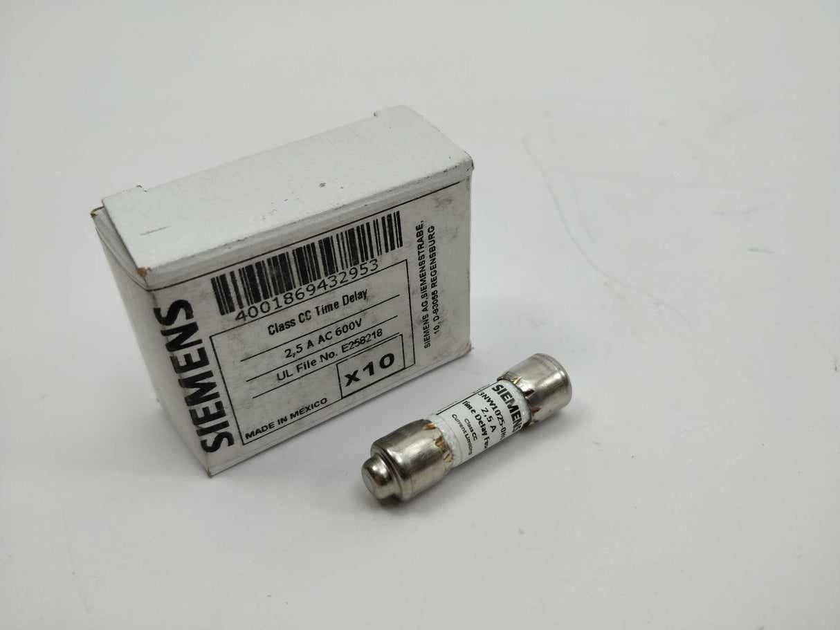 Siemens 3NW1025-0HG SENTRON, Cylindrical Fuse Link. 2,5A AC 600V. 10 Pcs.