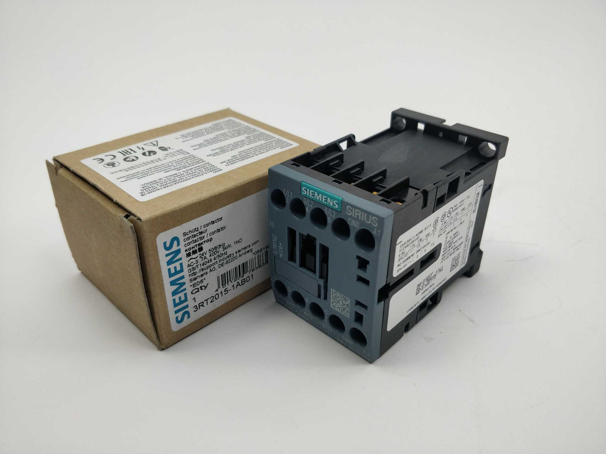 Siemens 3RT2015-1AB01 Power contactor 24 V, 50/60 Hz. AC-3: 7A, 400V, 3kW, 1NO