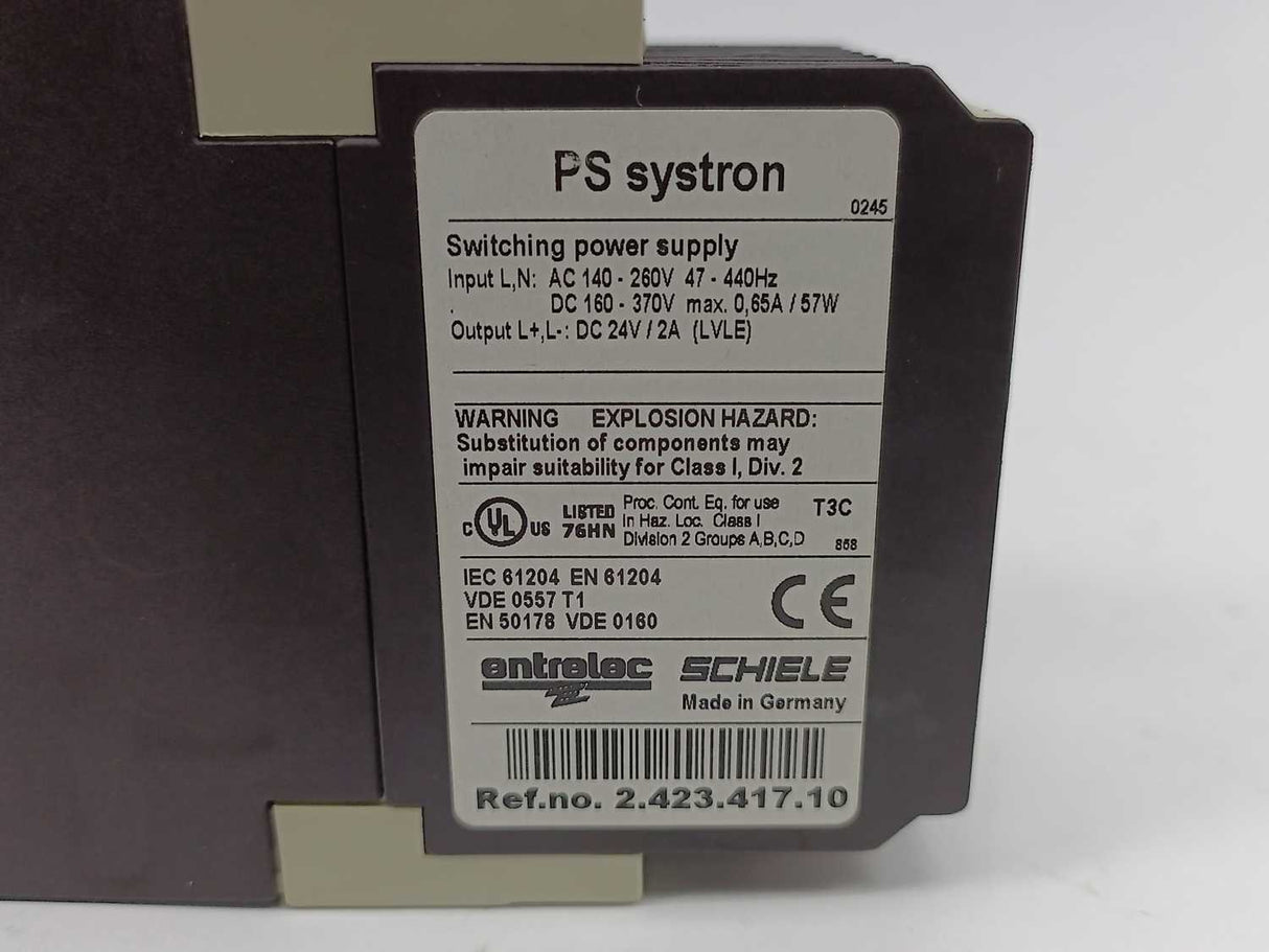 Entrelec Schiele 2.423.417.10 24V 2A PS Systron Switching Power Supply