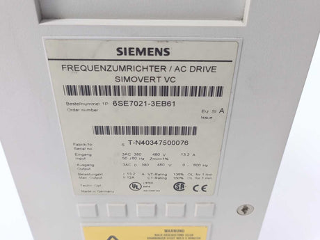 Siemens 6SE7021-3EB61 Frequency Converter Error code F052