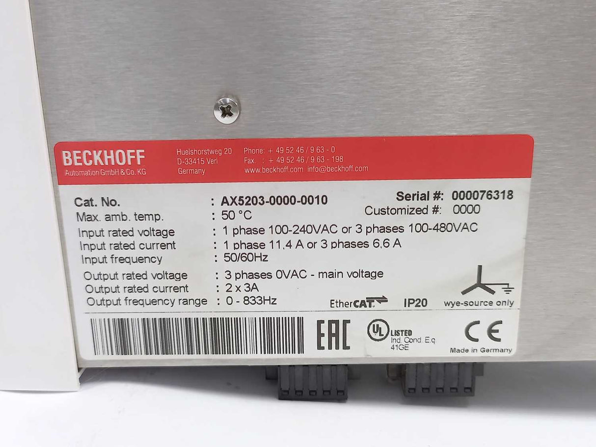 Beckhoff AX5203-0000-0010 Digital Servo Drive 2-channel