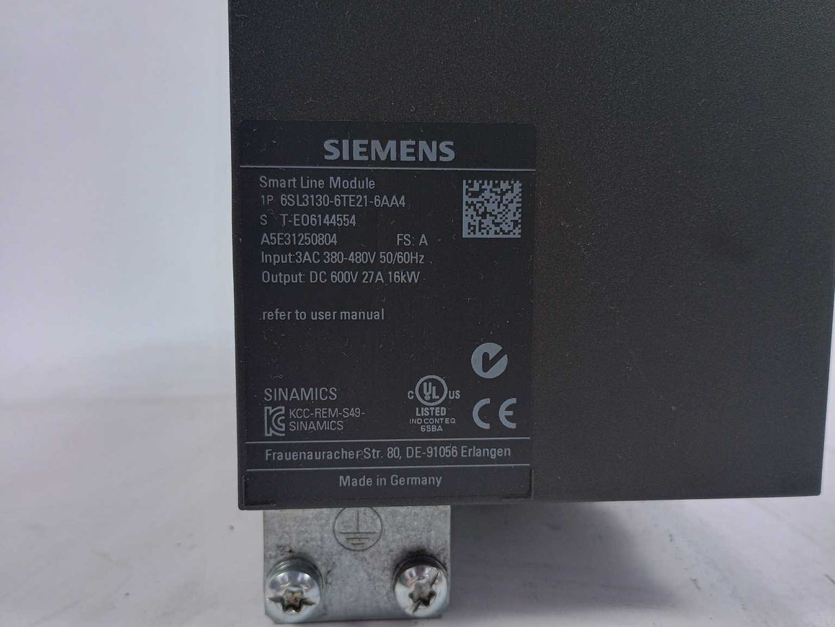 Siemens 6SL3130-6TE21-6AA4 SINAMICS S120 Smart Line Module