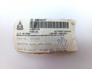 S+M Q69X3028 S05K130 130VAC Varistor. 850 Pcs.