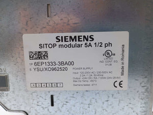 Siemens 6EP1333-3BA00 SITOP modular 5A 1/2 ph E01 out: 24V 5A