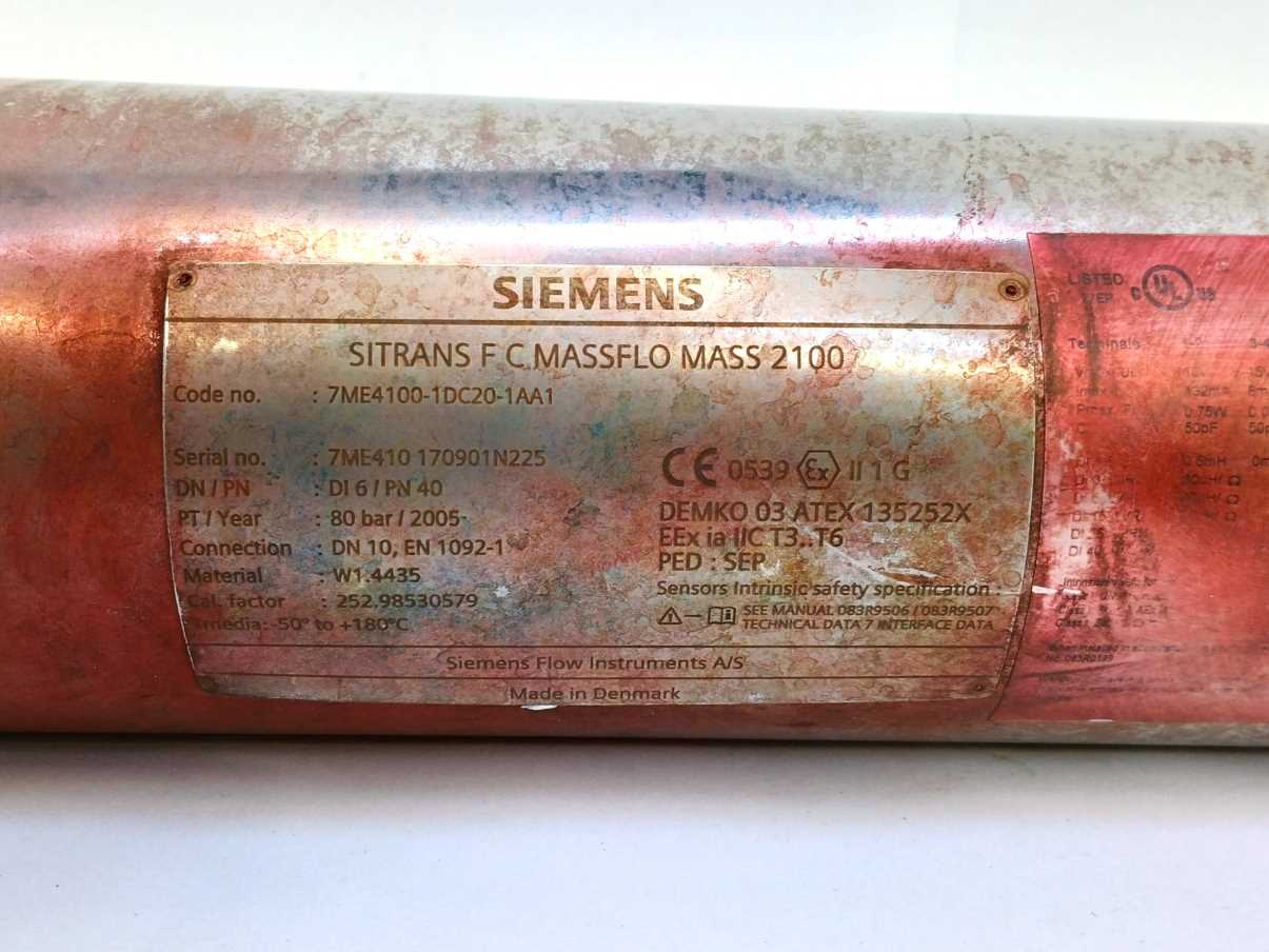 Siemens 7ME4100-1DC20-1AA1 SITRANS FC MASS 2100 Coriolis flow sensor