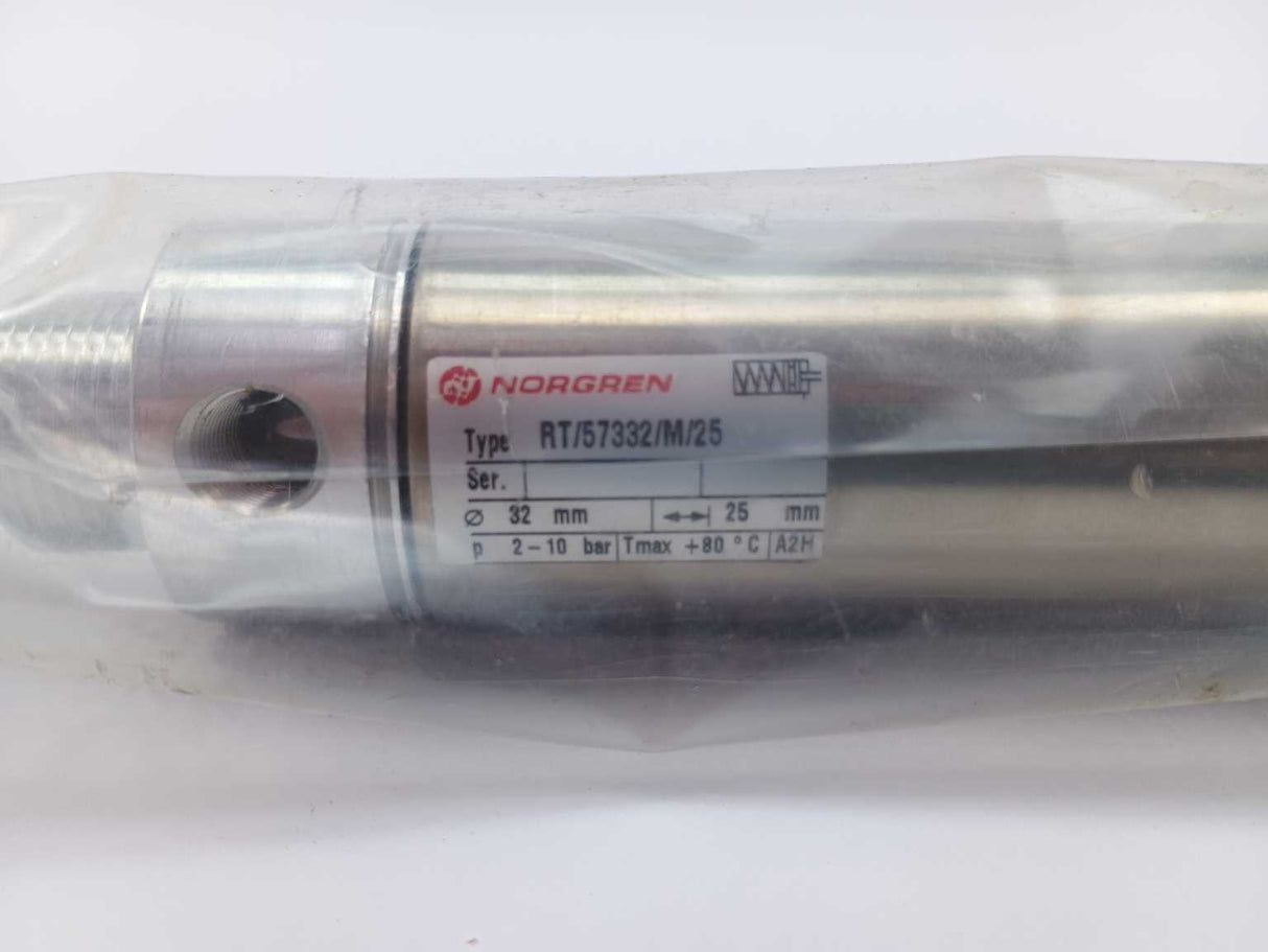 NORGREN RT/57332/M/25 Roundline single acting cylinder, 32mm diam, 25mm stroke