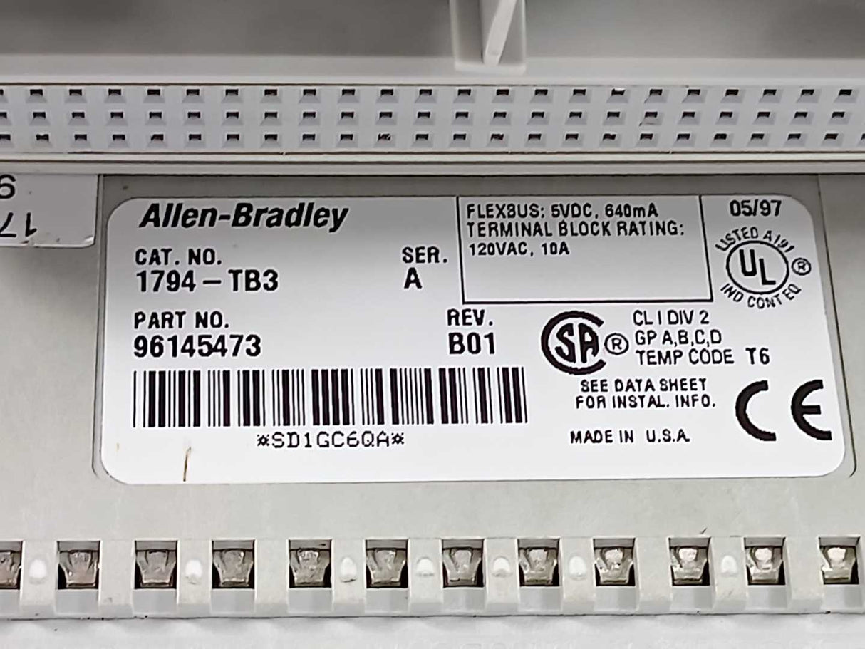 AB 1794-TB3 Ser.A  REV. B01 Terminal Base 125V DC/AC 50/60Hz