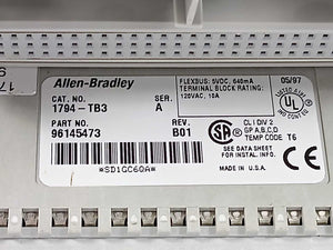 AB 1794-TB3 Ser.A  REV. B01 Terminal Base 125V DC/AC 50/60Hz