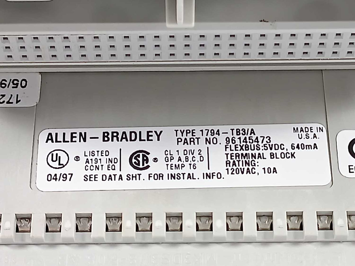 AB 1794-TB3/A Ser.A  REV. B01 Terminal Base 120VAC, 10A