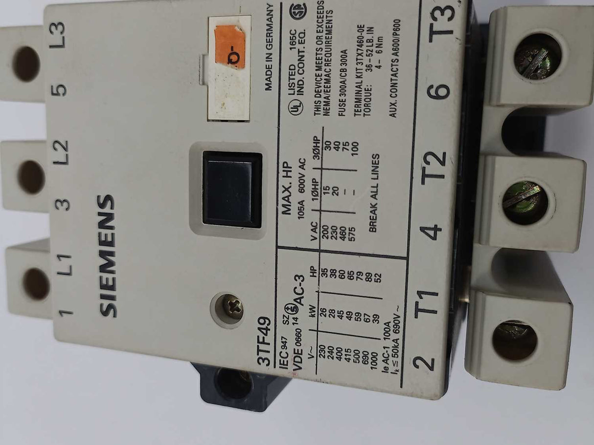 Siemens 3TF49 Contactor 3-Pole