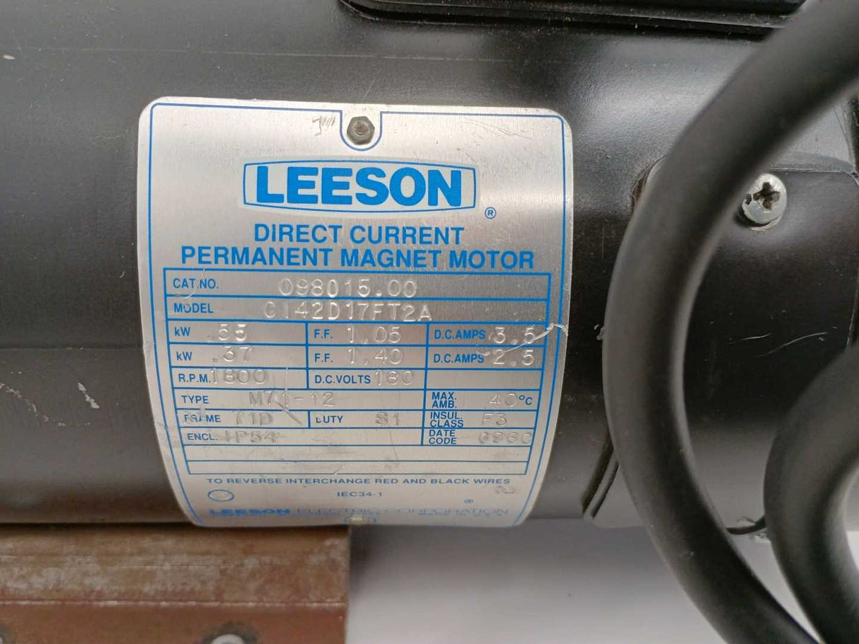 Leeson 098015.00 CI42D17FT2A DC Motor. 180 VDC, 1800 RPM w/ Cable