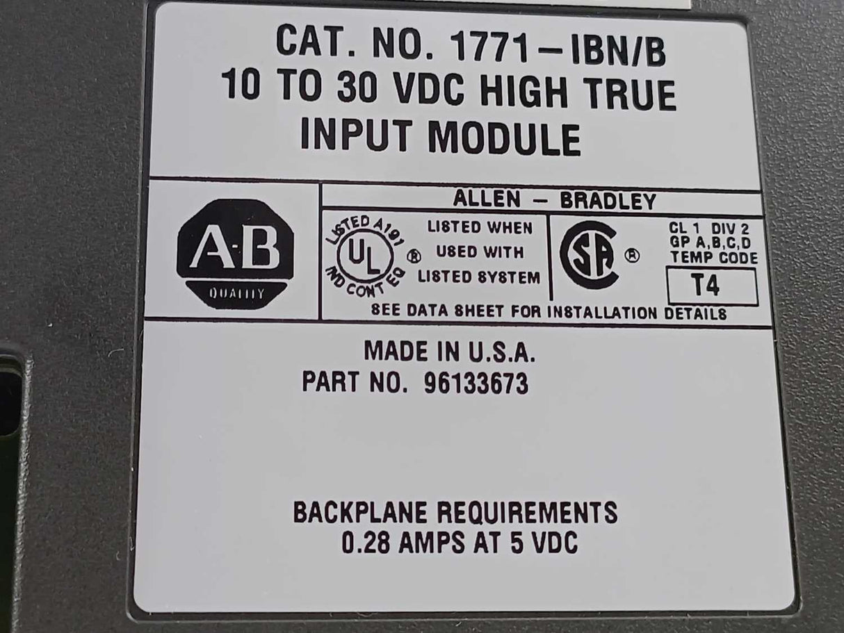 AB 1771-IBN/B 10-30 VDC High true input module PART NO. 96133673