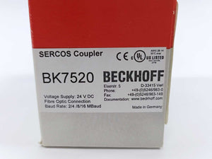 Beckhoff BK7520 SERCOS Coupler, Voltage Supply: 24 V DC