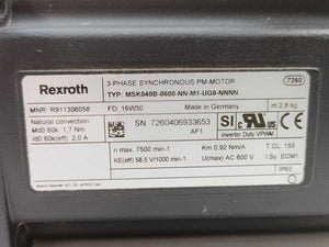 Bosch Rexroth R911306058 MSK040B-0600-NN-M1-UG0-NNNN Servo motor