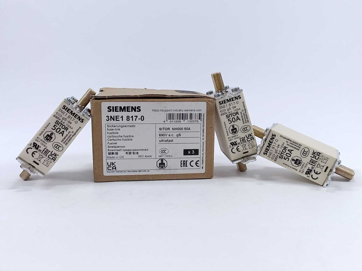 Siemens 3NE1 817-0 SITOR fuse link 50A 3 Pcs Set