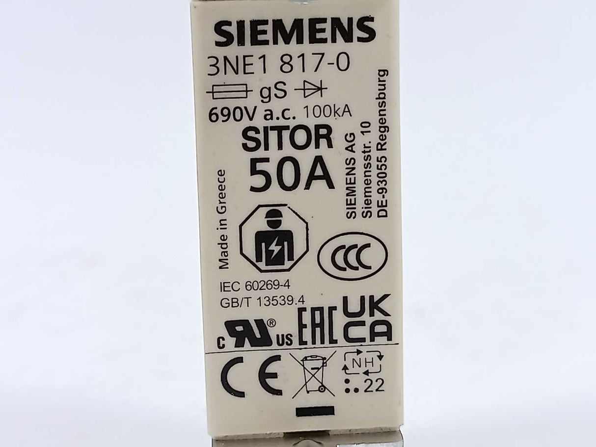 Siemens 3NE1 817-0 SITOR fuse link 50A 3 Pcs Set