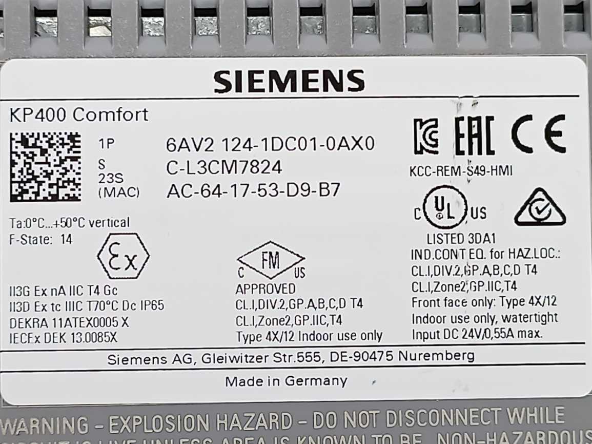 Siemens 6AV2124-1DC01-0AX0 KP400 Comfort