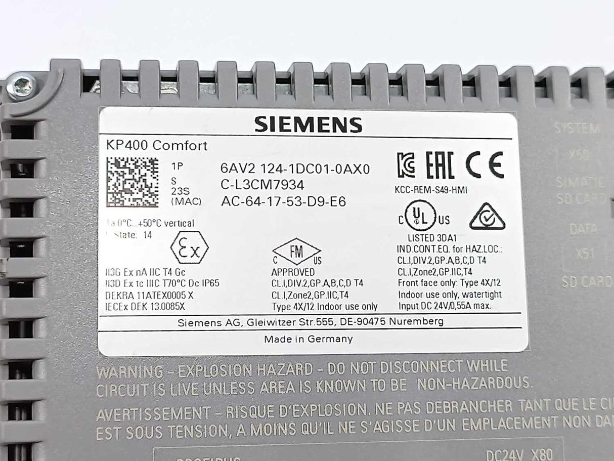 Siemens 6AV2124-1DC01-0AX0 KP400 Comfort