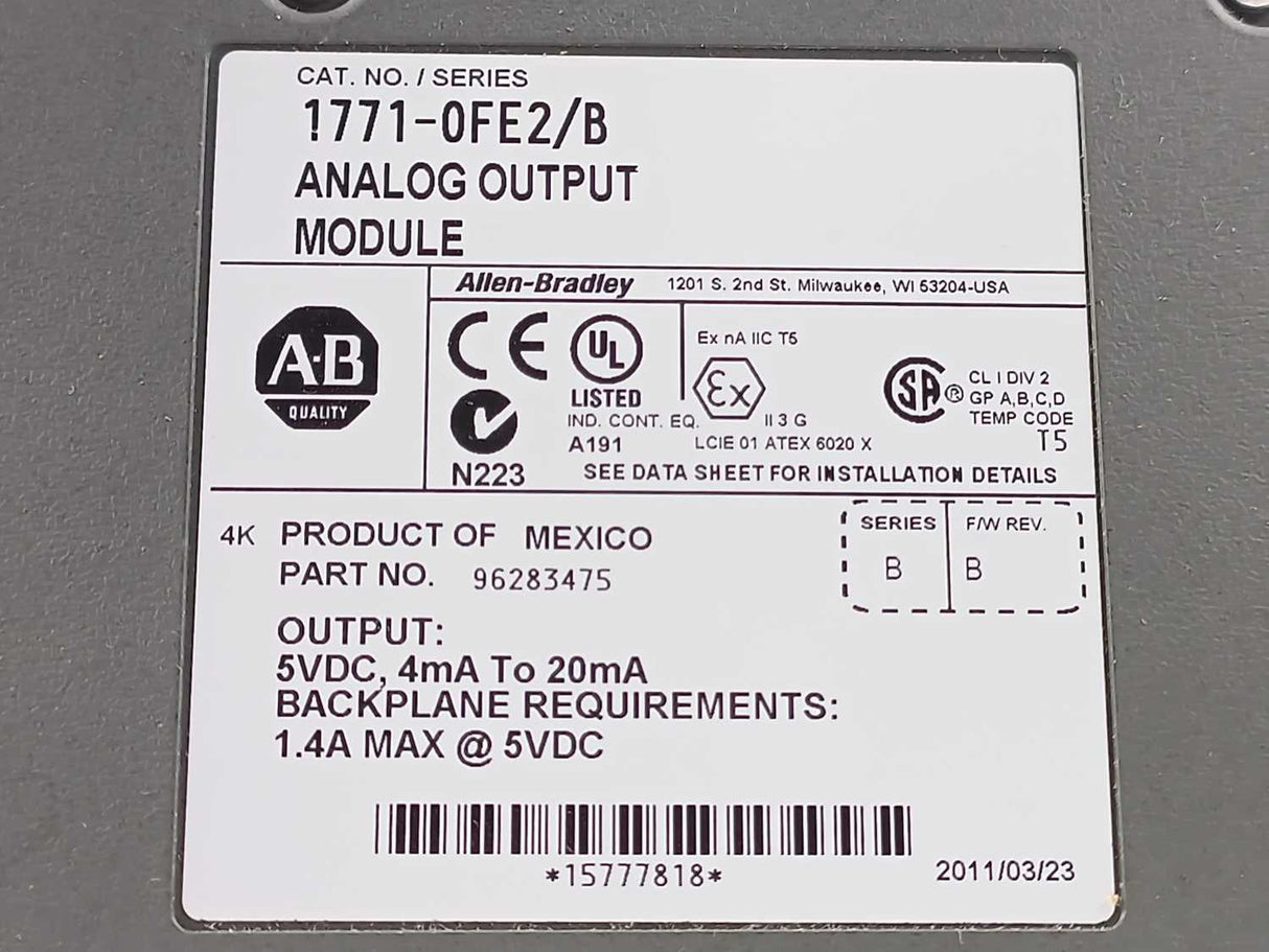 AB 1771-OFE2/B SER. B FW/REV. B ANALOG OUTPUT MODULE