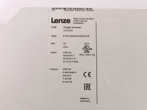 LENZE E70ACMSE0324SA1ETR i700 Single-Inverter For Spare Parts