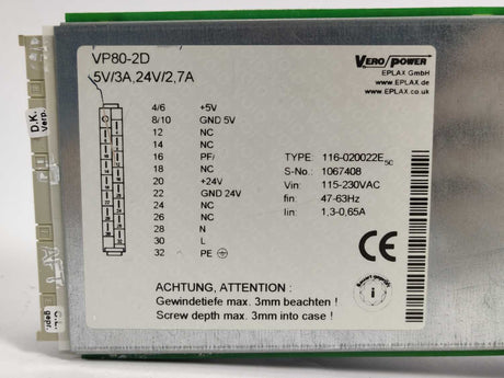 Vero Power VP80-2D 116-020022E Power Supply 5V/3A, 24V/2, 7A