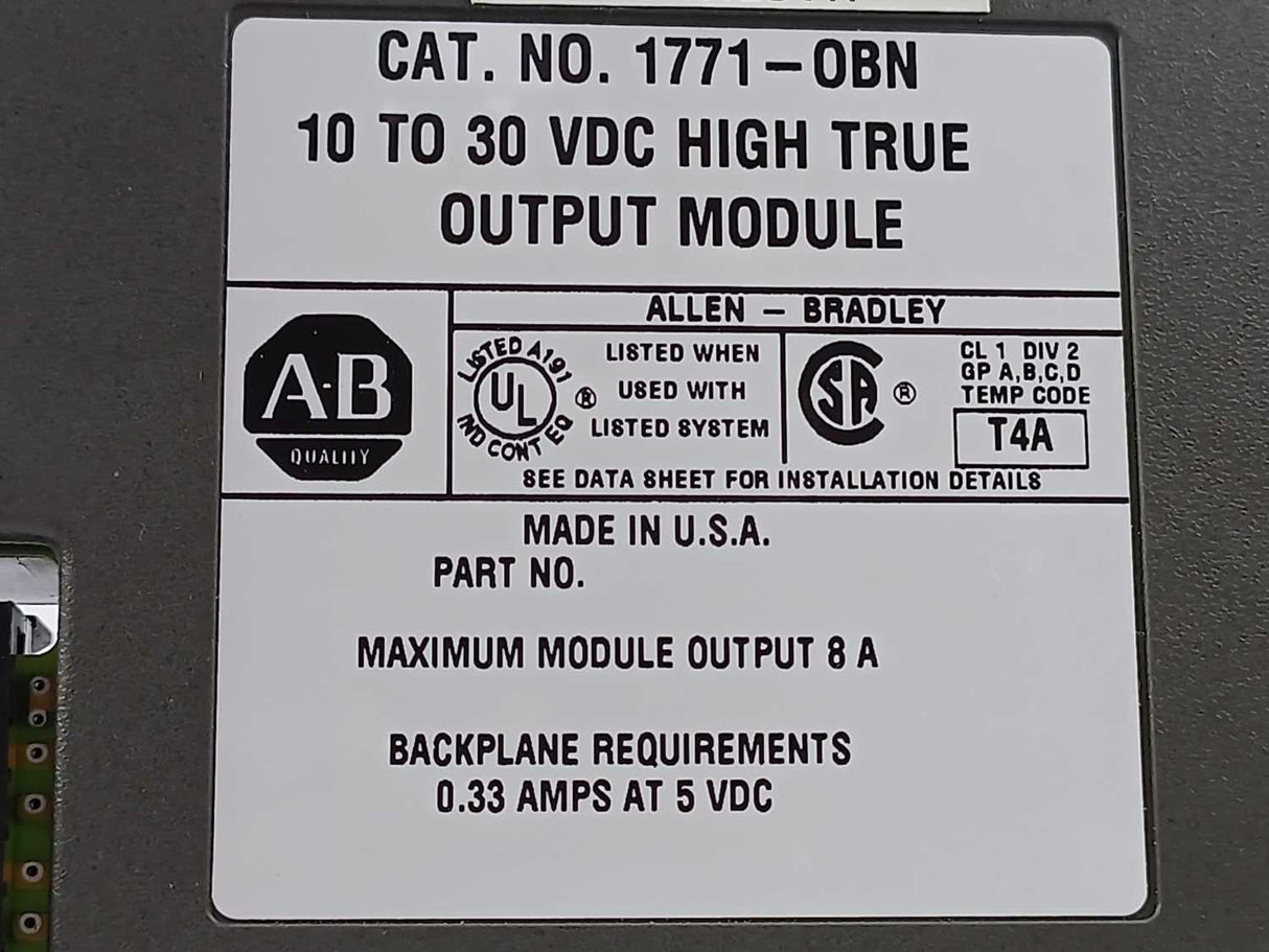 AB 1771-OBN 10 TO 30 VDC HIGH TRUE Output Module