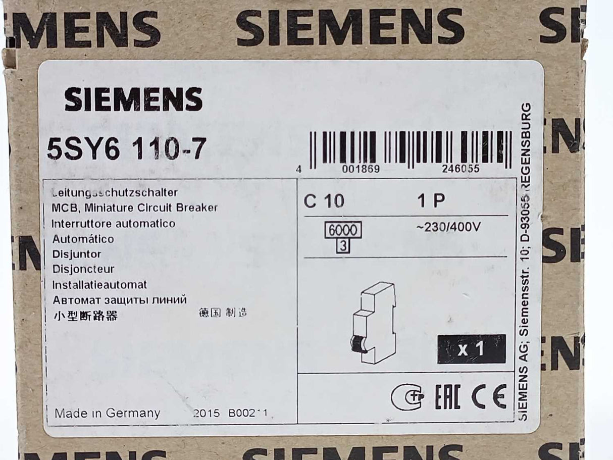 Siemens 5SY6110-7 10A Miniature circuit breaker