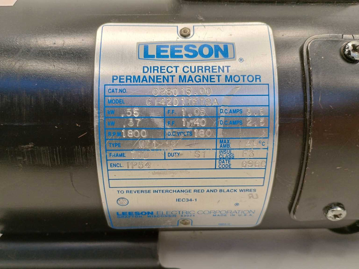 Leeson 098015.00 CI42D17FT2A DC Motor. 180 VDC, 1800 RPM