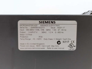 Siemens 6SE6420-2UD13-7AA1 MICROMASTER 420 AC Drive, Frequency Inverter