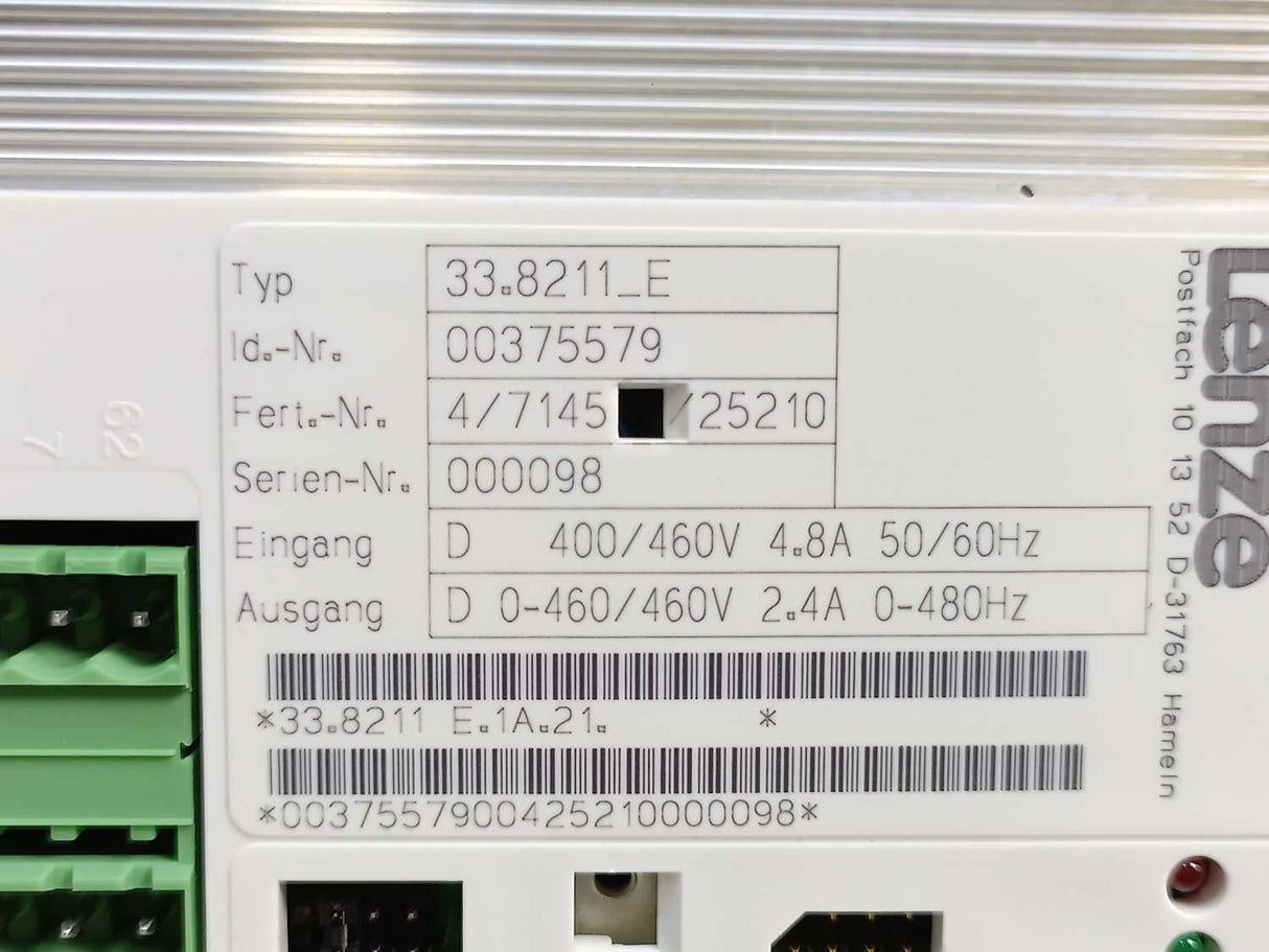 LENZE 33.8211_E Frequency Converter ID.Nr. 00375579