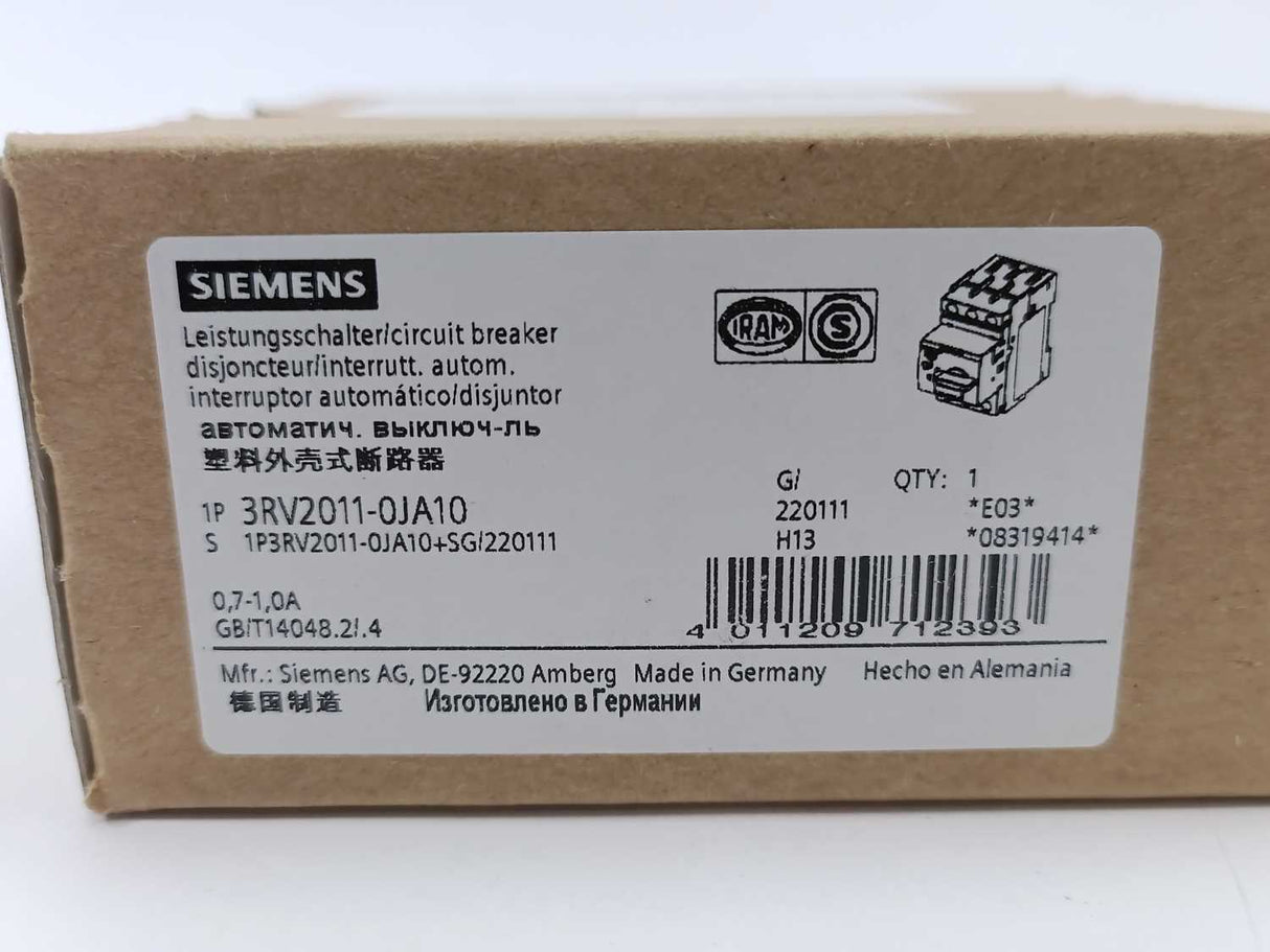 Siemens 3RV2011-0JA10 SIRIUS Circuit Breaker