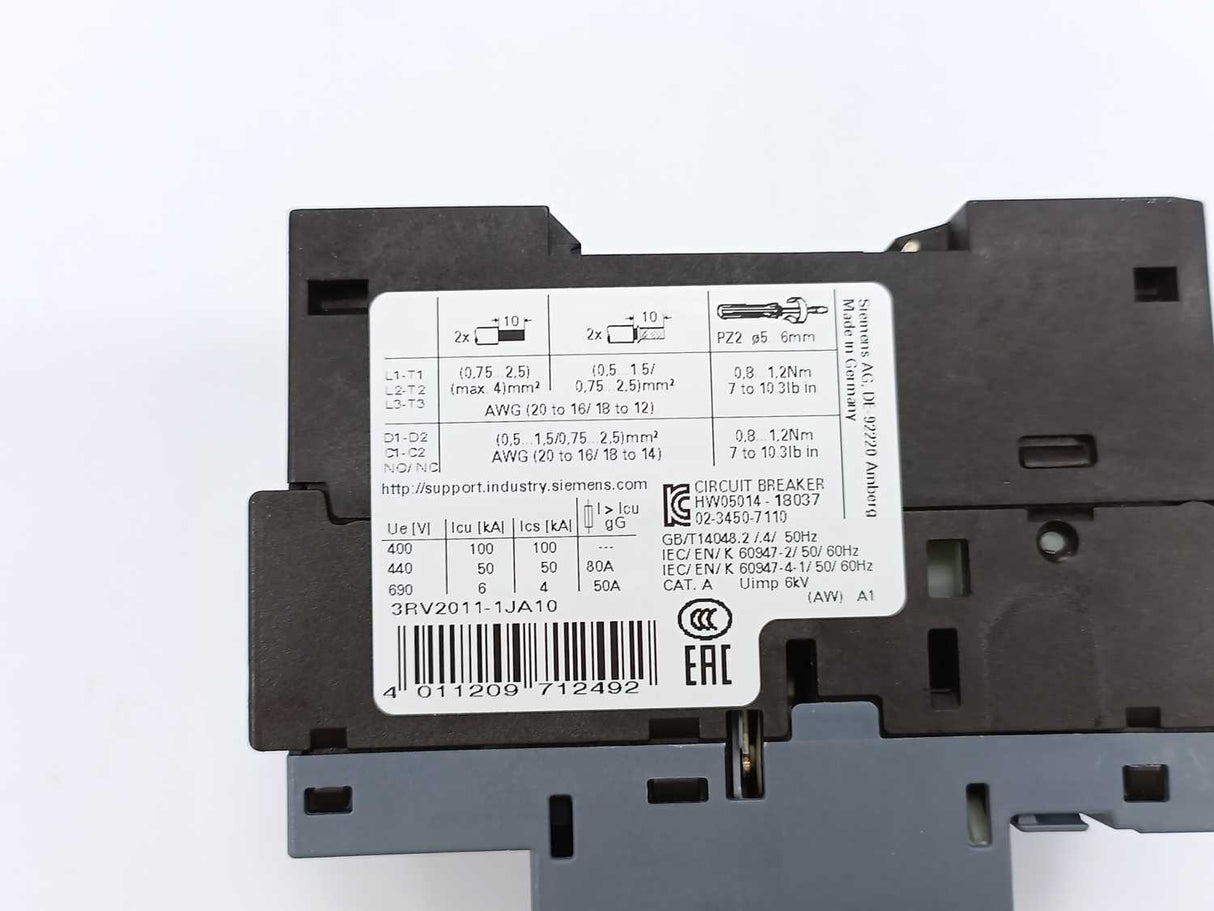 Siemens 3RV2011-1JA10 SIRIUS Circuit Breaker