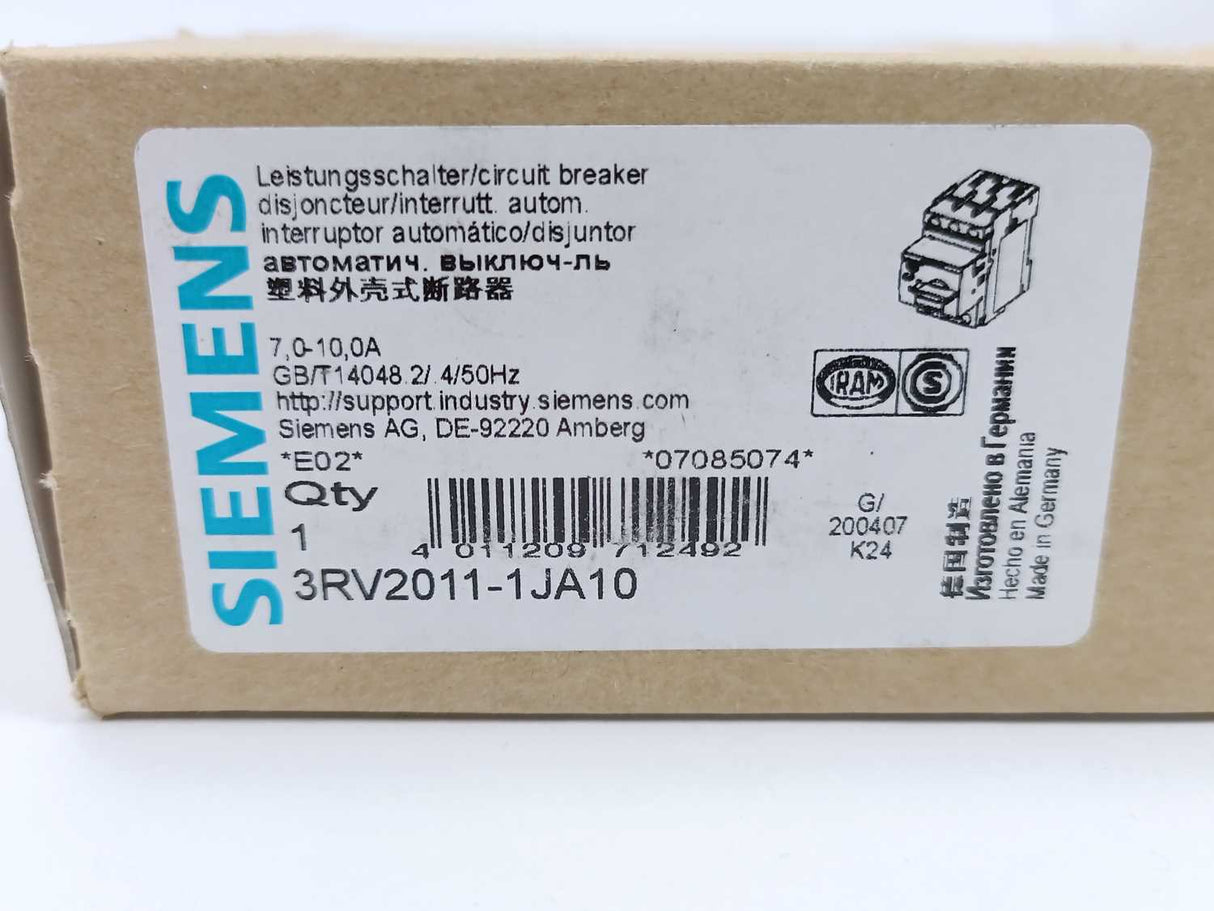 Siemens 3RV2011-1JA10 SIRIUS Circuit Breaker