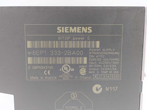 Siemens 6EP1333-2BA00 SITOP Power 5 Power Supply 24V 5A