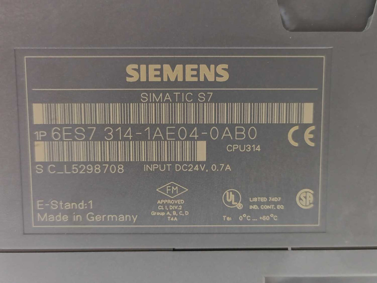 Siemens 6ES7314-1AE04-0AB0 SIMATIC S7-300, CPU 314