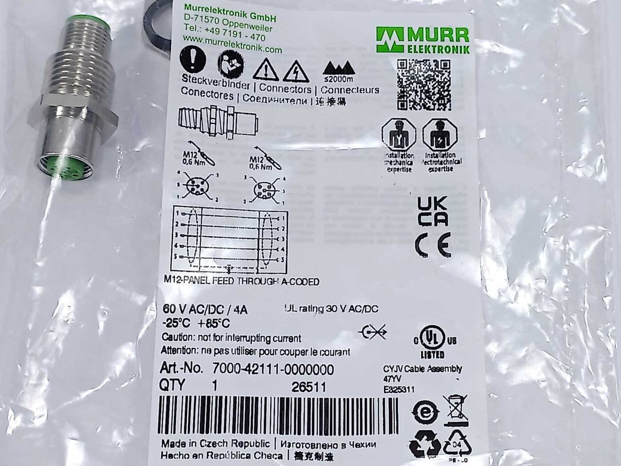 MURR Elektronik 7000-42111-0000000 M12-PANEL FEED THROUGH A-CODED