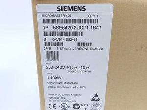 Siemens 6SE6420-2UC21-1BA1 MICROMASTER 420 without filter