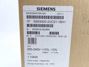 Siemens 6SE6420-2UC21-1BA1 MICROMASTER 420 without filter