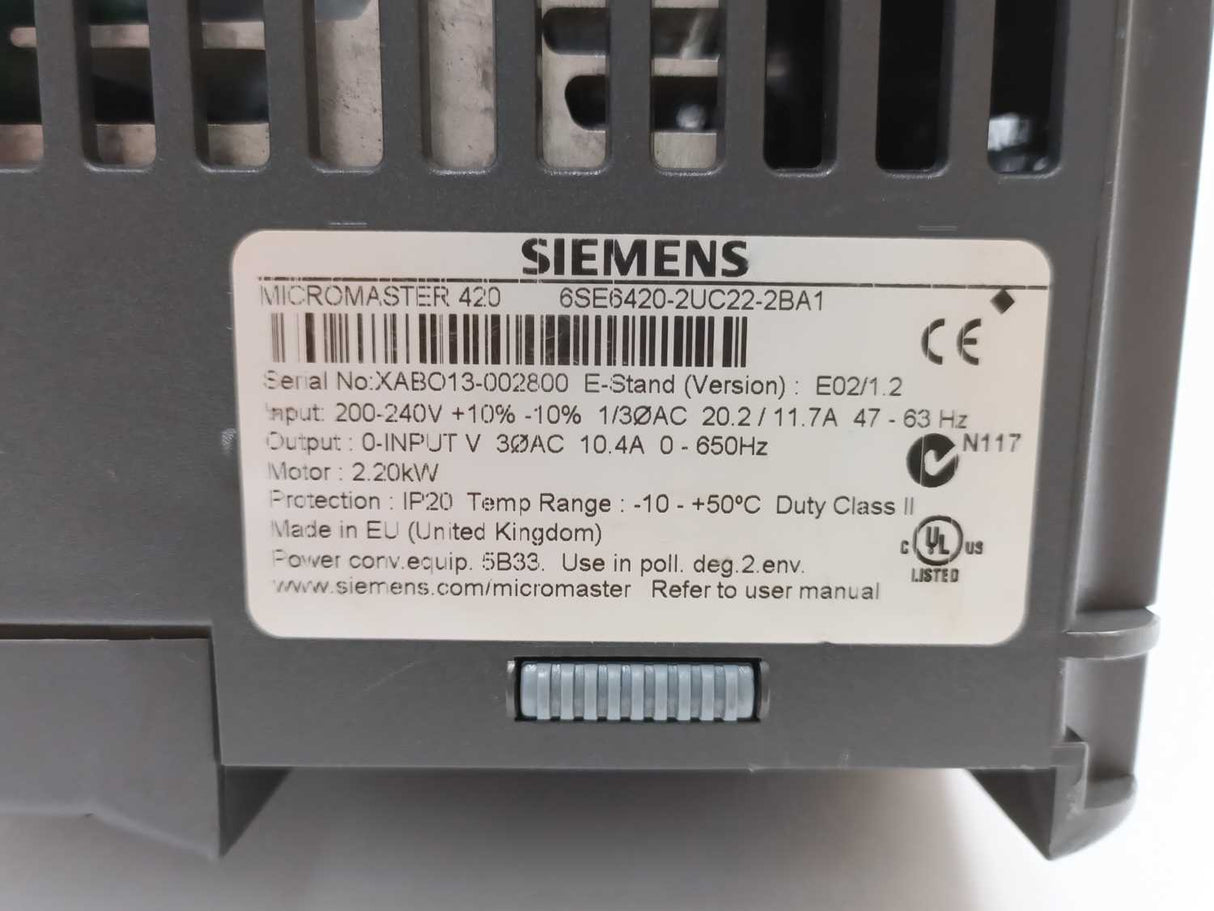 Siemens 6SE6420-2UC22-2BA1 MICROMASTER 420 without filter