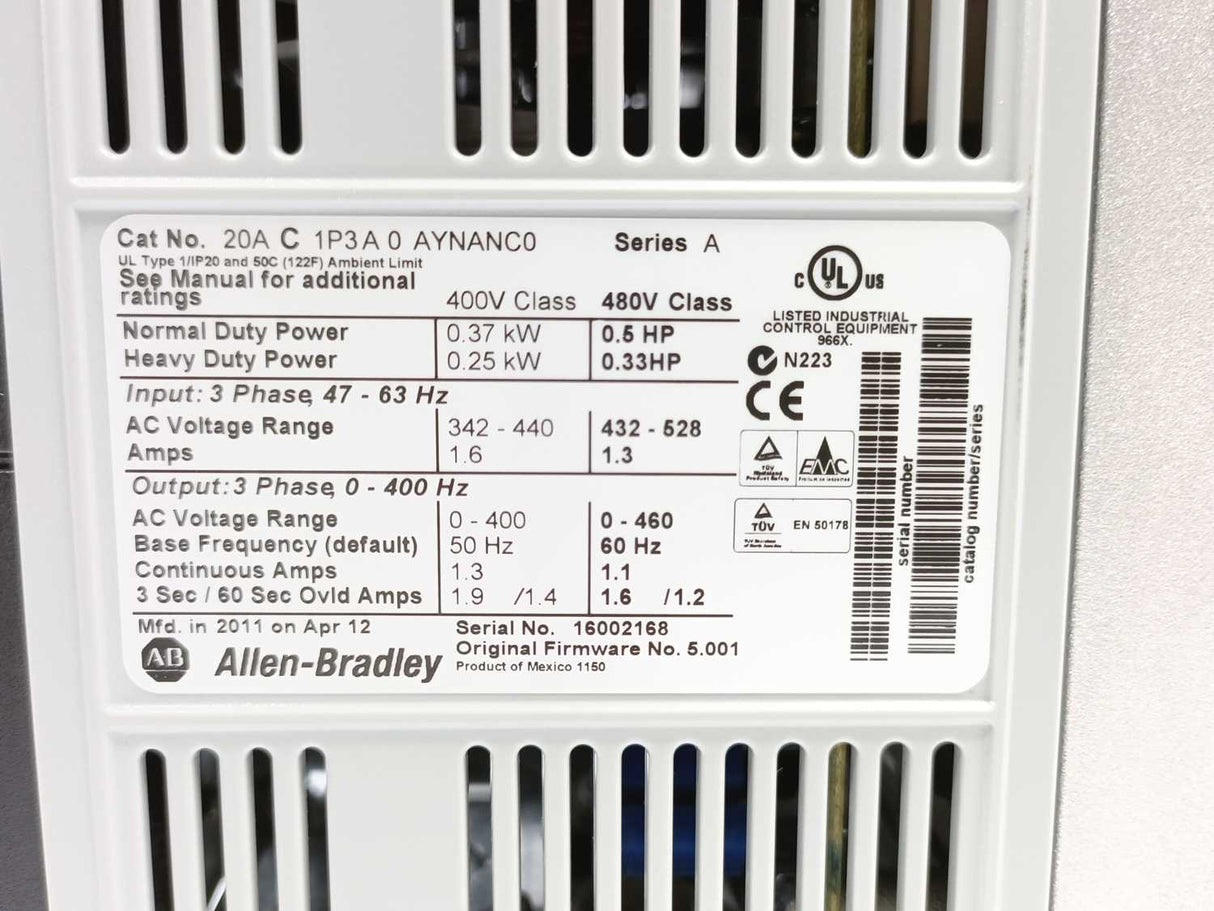 AB 20AC1P3A0AYNANC0 Ser. A AC Drive w/ 20-HIM-A3