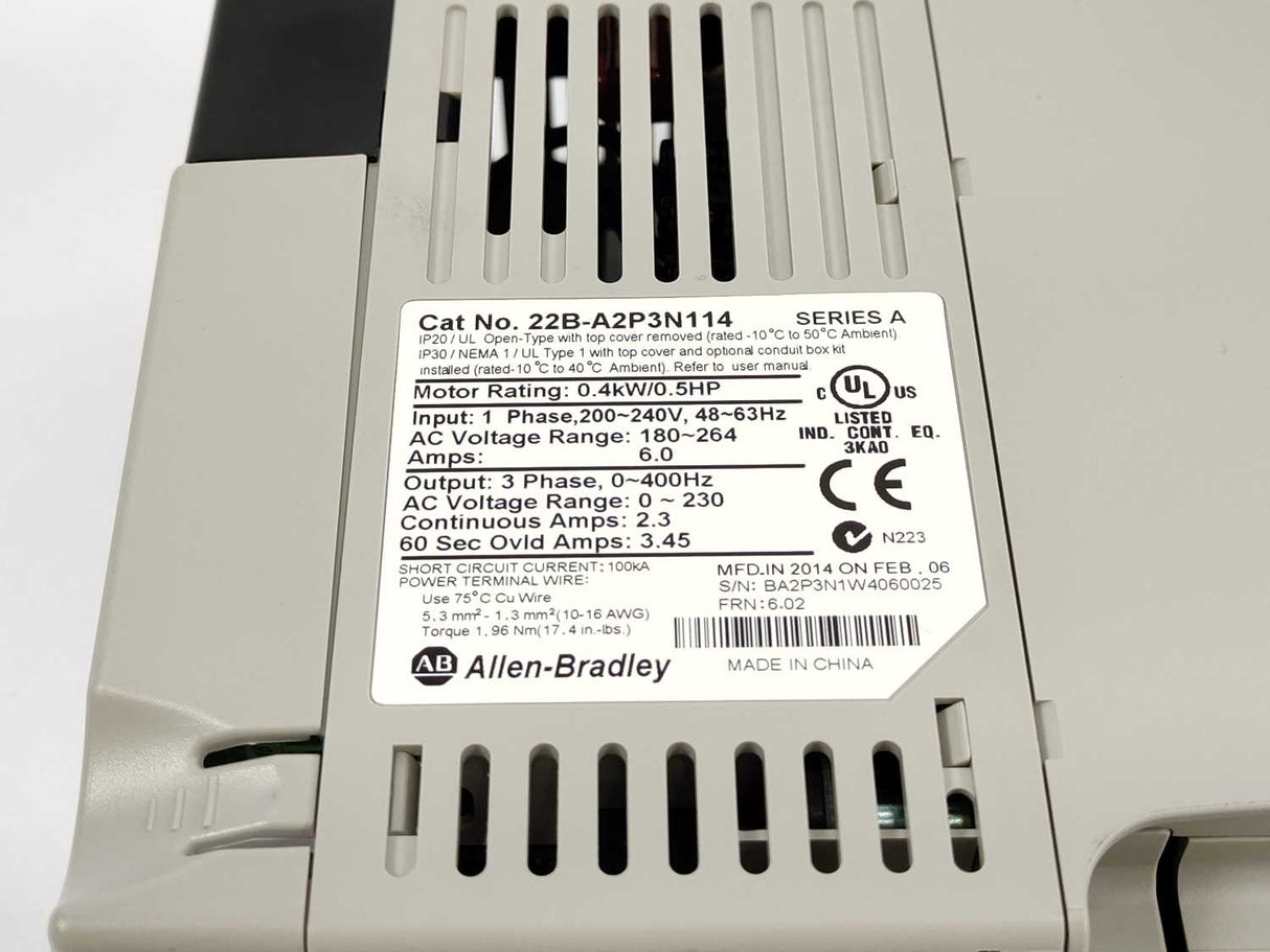 AB 22B-A2P3N114 Series A PowerFlex 40- 0.4 kW (0.5 HP) AC Drive