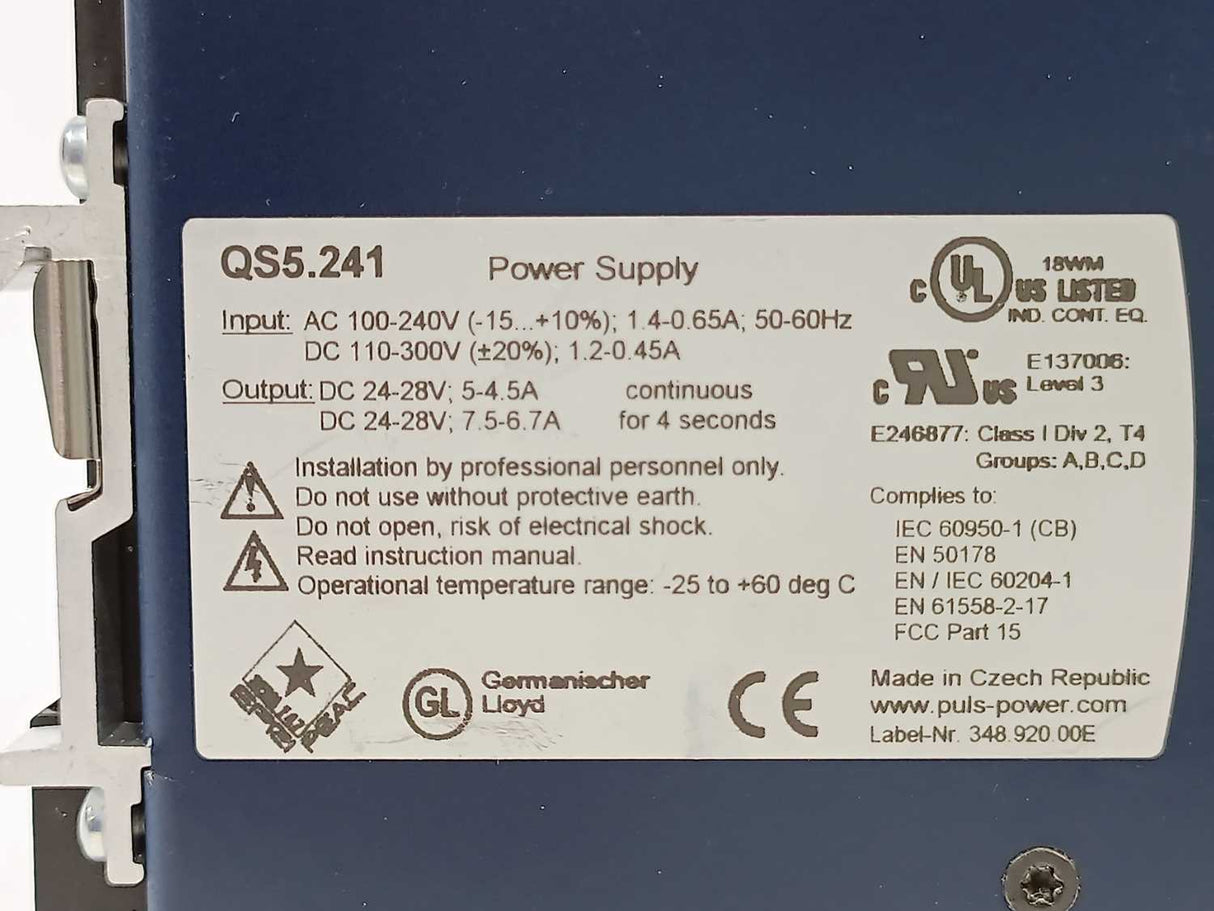 Puls QS5.241 DIN rail power supplies for 1-phase system 24-28V 5A