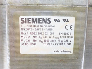 Siemens 1FK6042-6AF71-1AG0 Brushless Servomotor