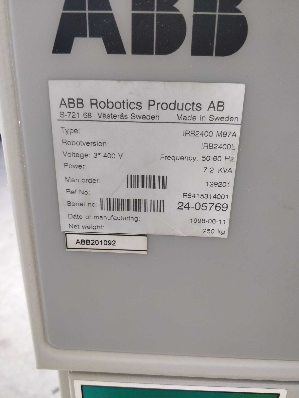 ABB IRB2400M97A Robot controller for IRB2400L & 3HNE00313-1