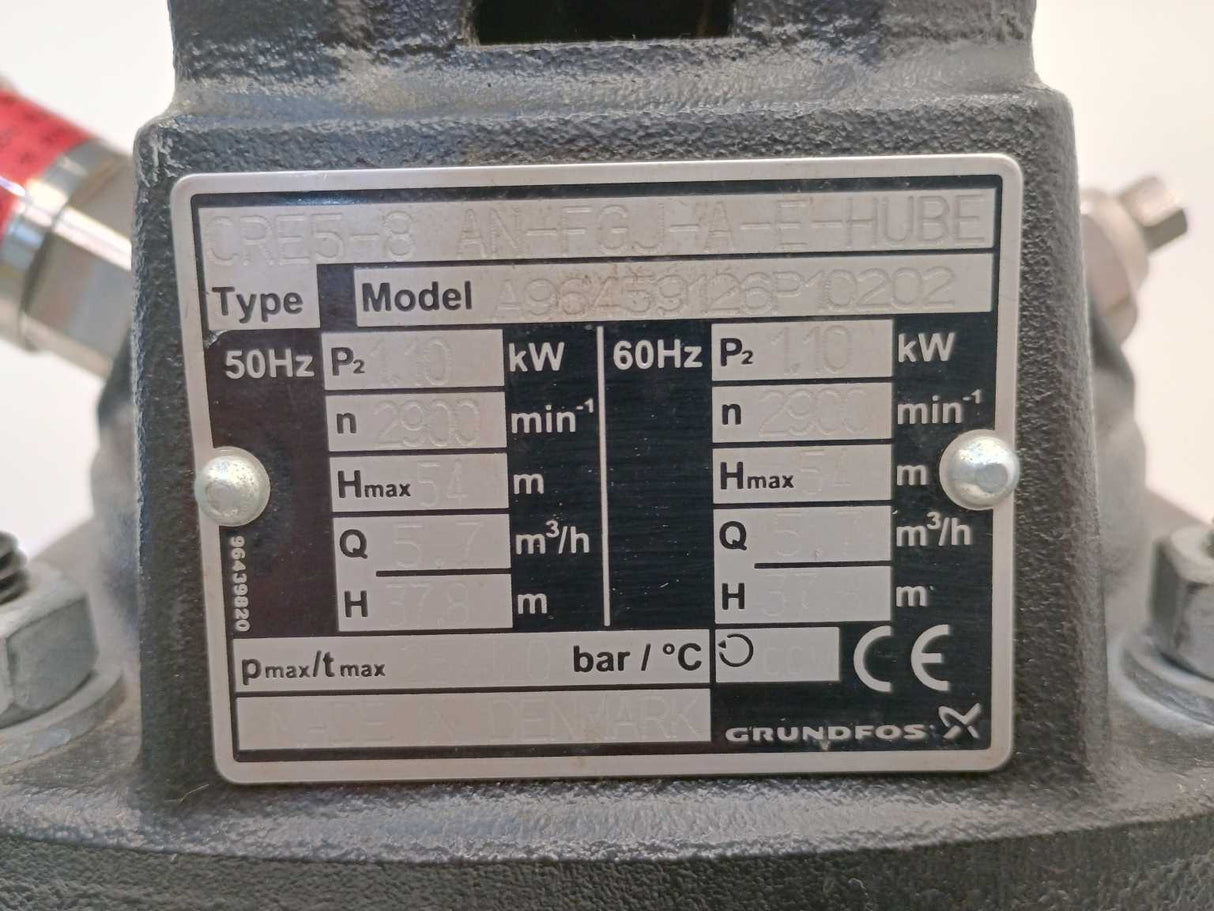 GRUNDFOS 96459126 CRE5-8 AN-FGJ-A-E-HUBE 1,1kW Centrifugal Pump