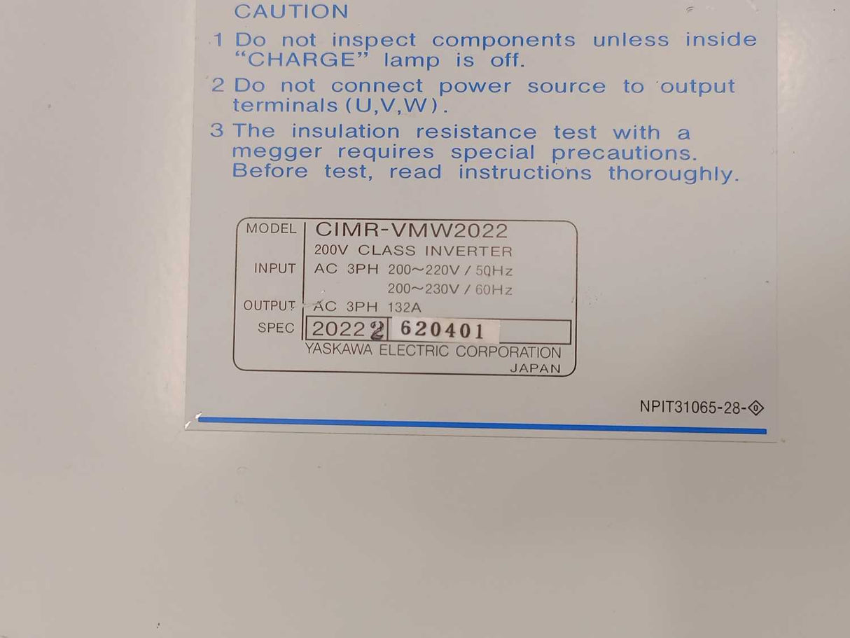 YASKAWA CIMR-VMW2022 Varispeed 626VM3 AC Spindle Drive w/o Interface