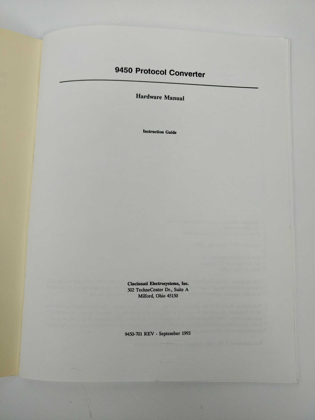 Cincinnati Milacron 9450 Protocol Converter Hardware Manual, PDF