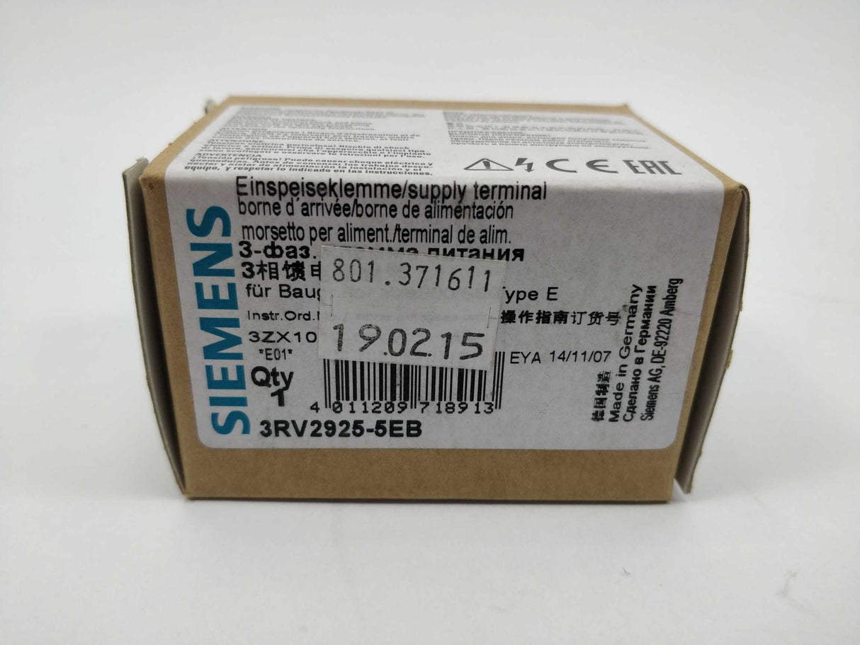 Siemens 3RV2925-5EB 3-Phase Supply Terminal