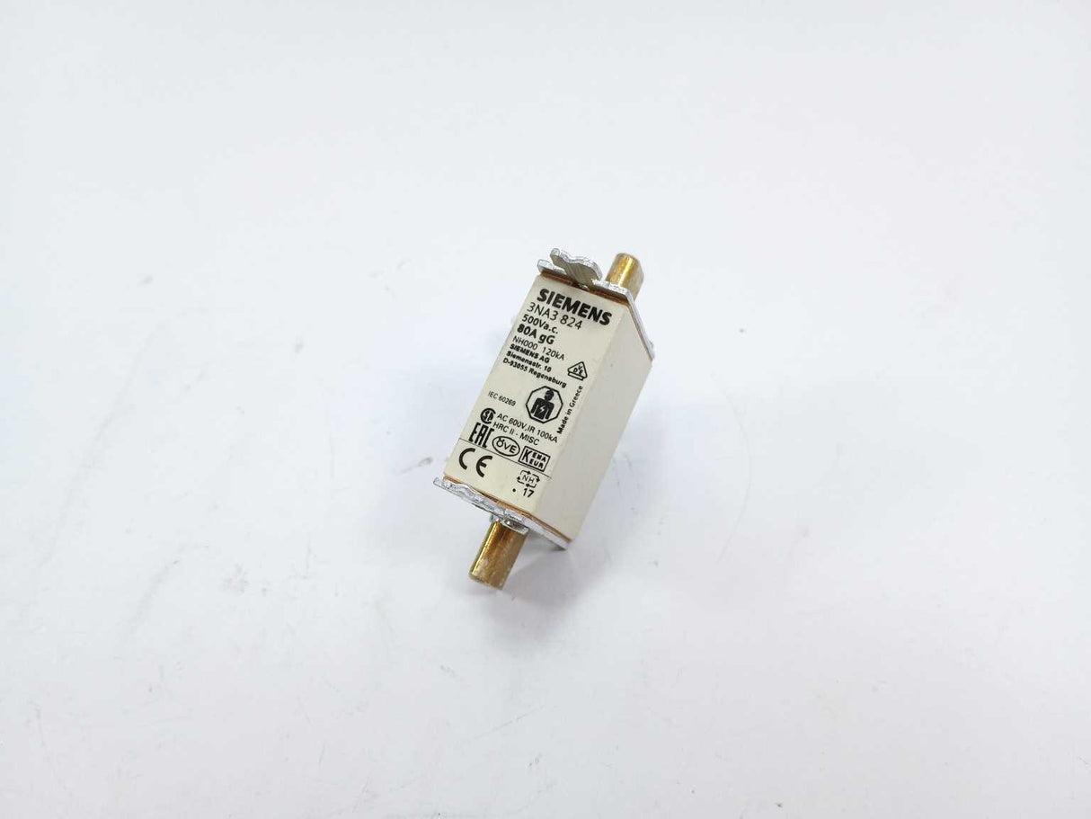 Siemens 3NA3824 Fuse 80A 500V NH00 gG 120kA 3 Pcs