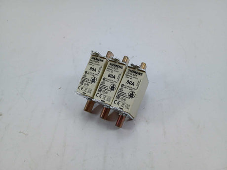 Siemens 3NA3824 Fuse 80A 500V NH00 gG 120kA 3 Pcs